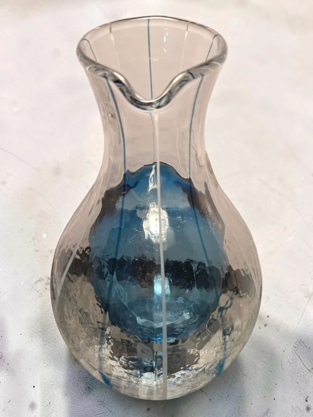 Toyo-Sasaki Blue Accent Glass Carafe - Handblown Decorative Pitcher